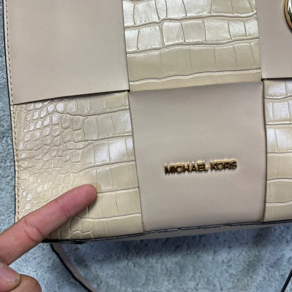 Michael Kors Mercer Shopper Tote Shoulder Crossbody Bag Embossed Leather Purse